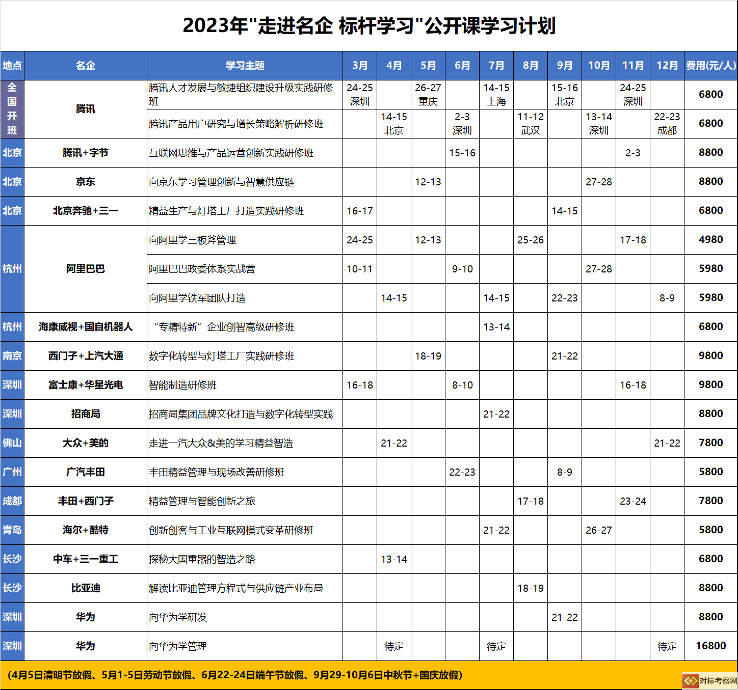 公開課計劃表